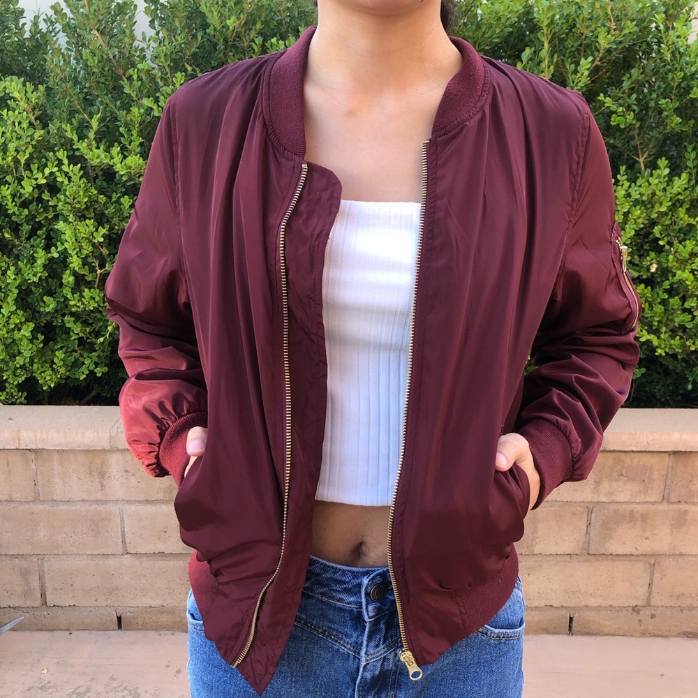 Tobi Burgundy Bomber Jacket
